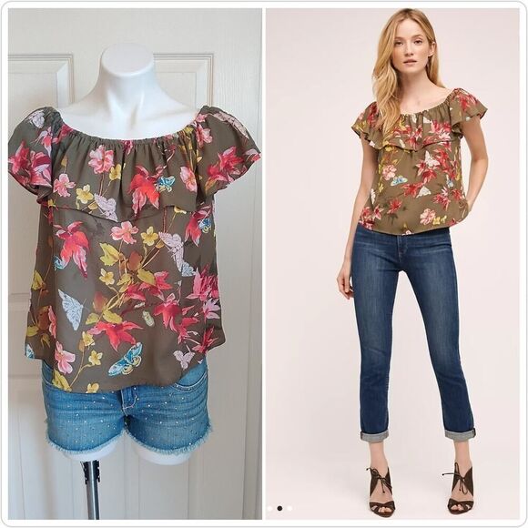 Anthropologie Maeve Vallita Off-The-Shoulder Blouse sz XS - Picture 3 of 7